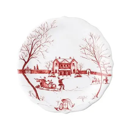 Country Estate Winter Frolic Dinner Plate in Ruby