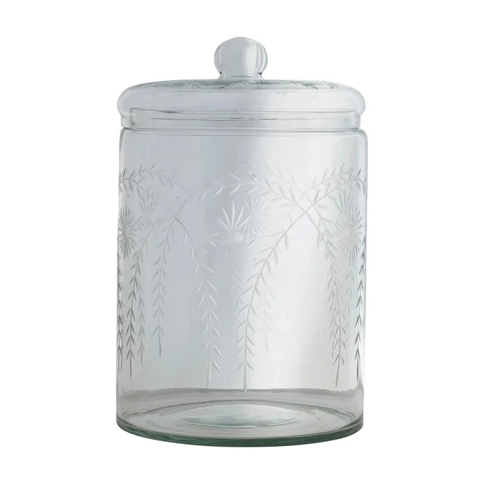 Etched Glass Storage Jar with Botanicals & Lid