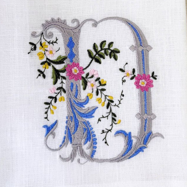 Heritage floral D tea towel