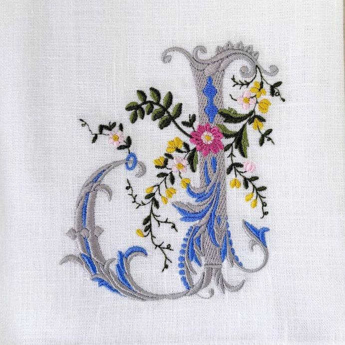 HeritageFloral Monogram J tea towel