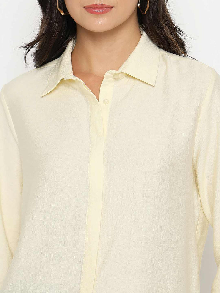 Madame Solid Cream Rayon Blend Shirt