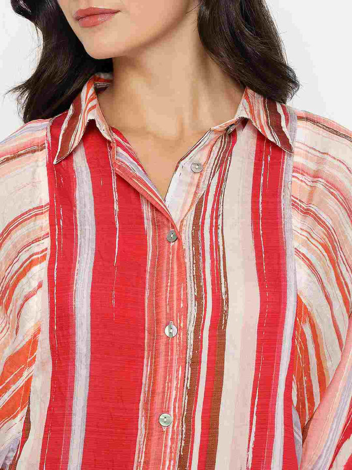 Madame Striped Viscose Blend Red Shirt