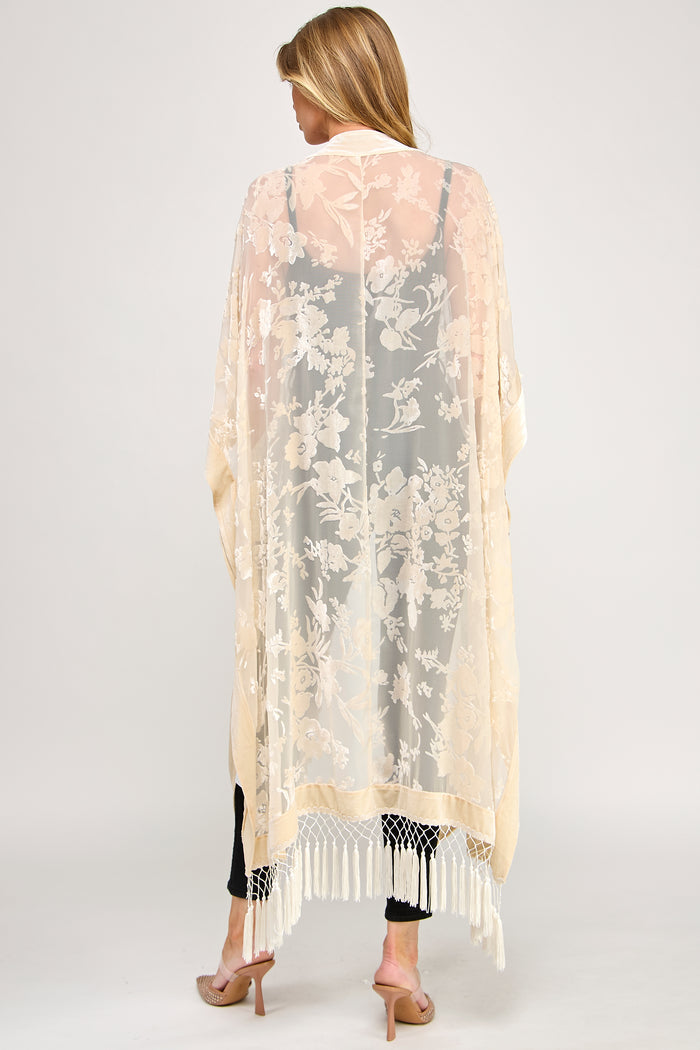 Mae Maxi Duster - Oversized Velvet Floral Fringe - SALE