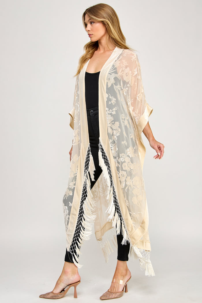 Mae Maxi Duster - Oversized Velvet Floral Fringe