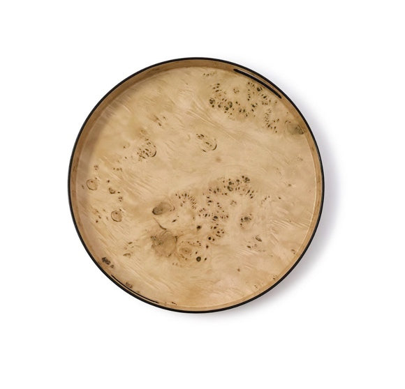 Medium burled wood pattern round tray