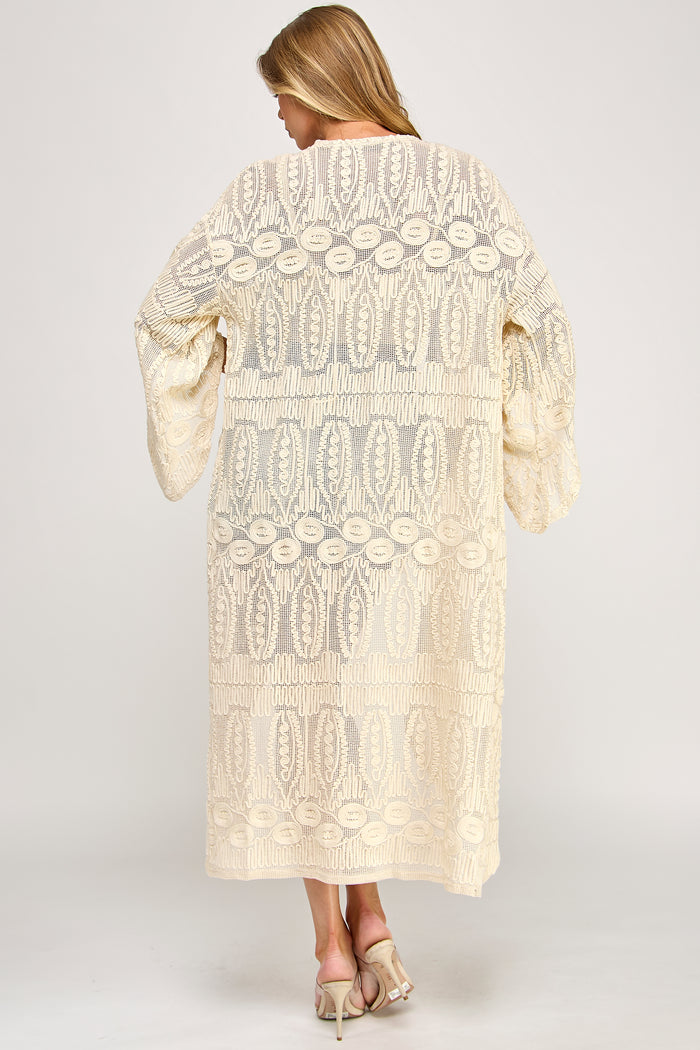 Opal Maxi Duster - Embroidered Sheer Lace Chiffon