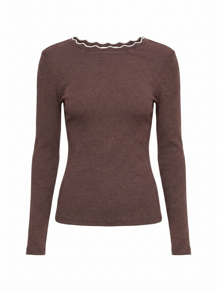 Rebecca Scallop Long Sleeve Top Forever New