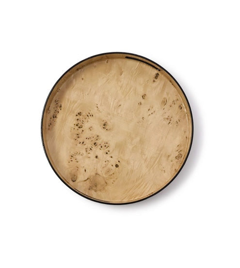 Small burled wood pattern round tray