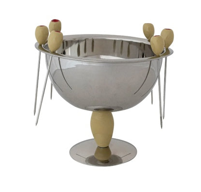 Stainless steel appetizer bowl with olive picks