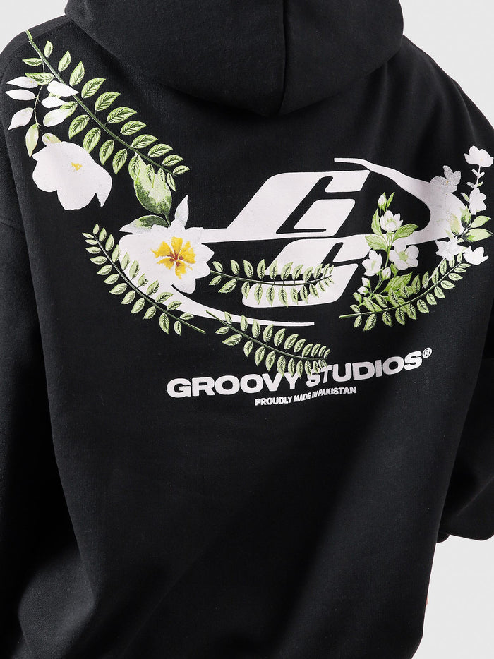 Floral hoodie detail closeup bold floral graphic print Pakistan – GROOVY