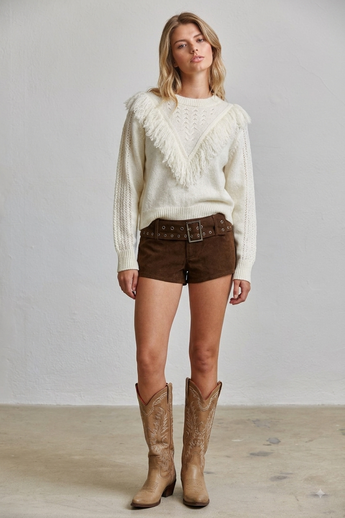 Triangle Fringe Sweater - Chevron Long sleeve