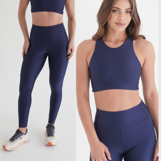 2-Piece Sculpt Set: Legging & Bra in Blue | Glossy