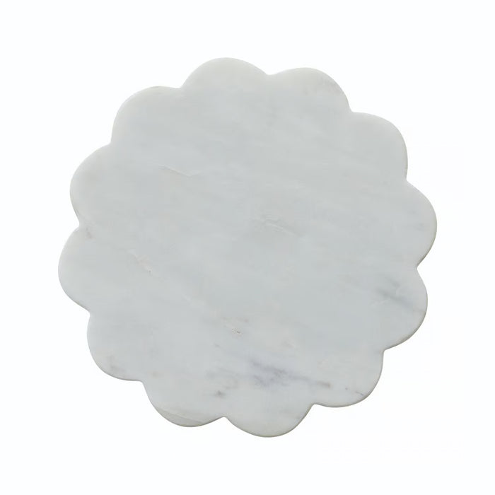 8" Round Marble Scalloped Tray, White