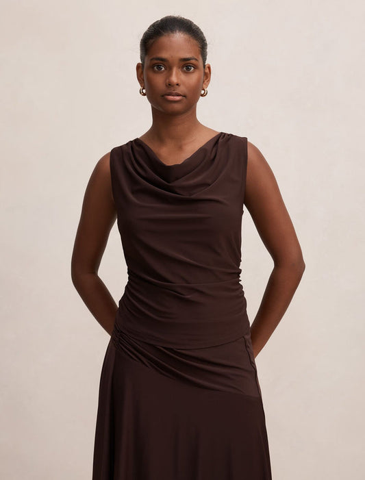 Ada Petite Drape Cowl Back Top Dark Chocolate Co-ord Forever New