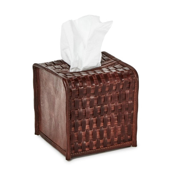 Chestnut woven leather tissue box cover
