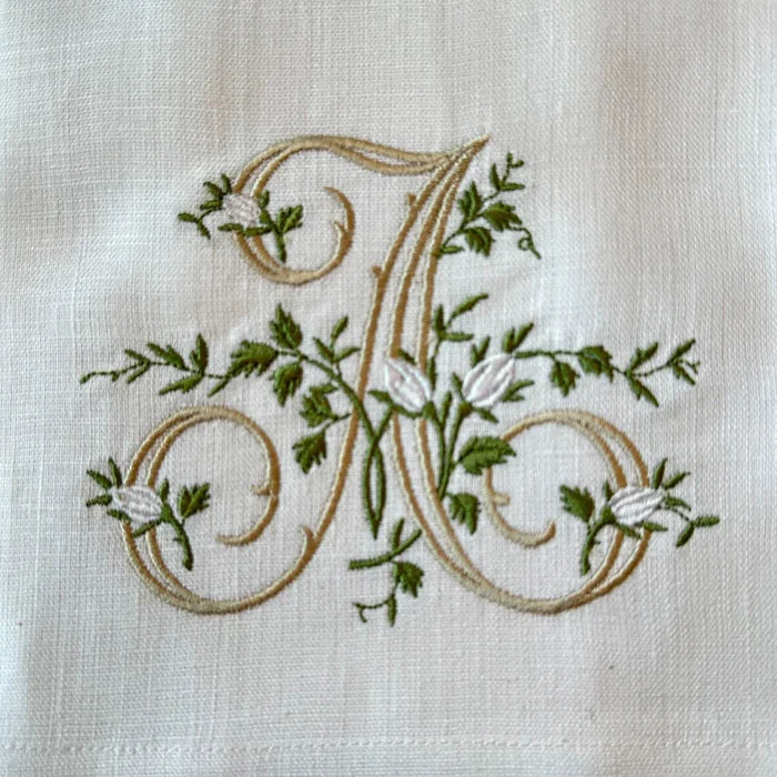 Floral Monogram A Tea Towel