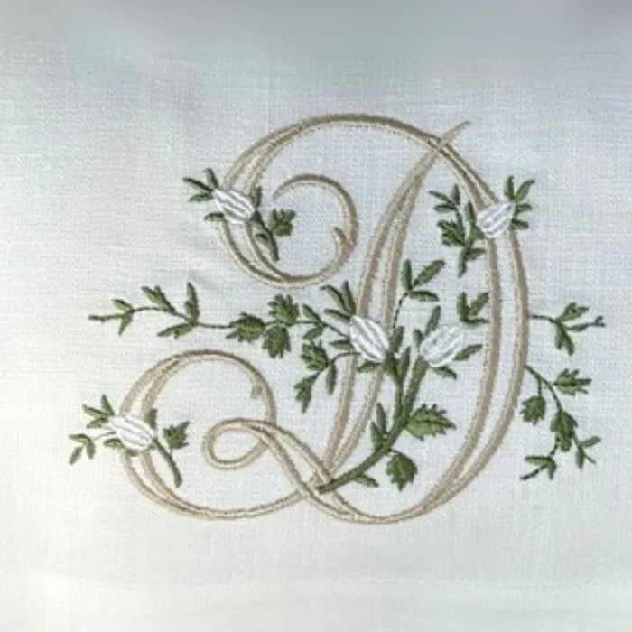 Floral Monogram D tea towel
