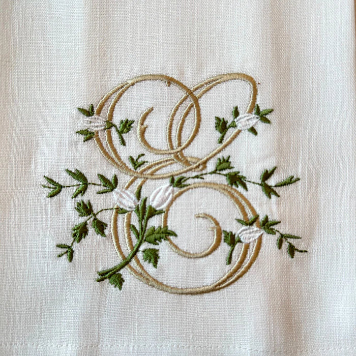 Floral Monogram E Tea towel