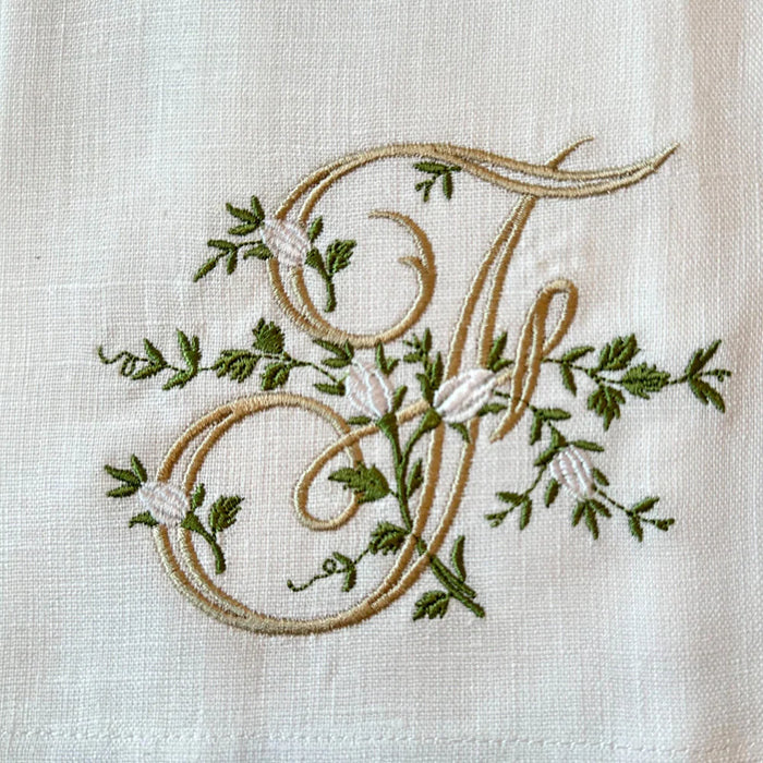 Floral Monogram F tea towel