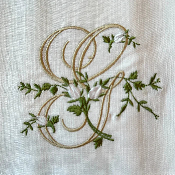 Floral Monogram G tea towel
