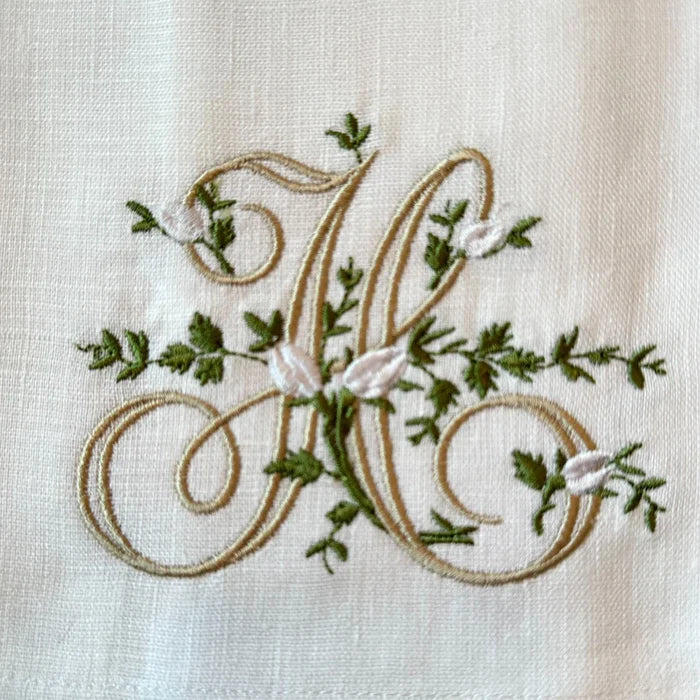 Floral Monogram H tea towel