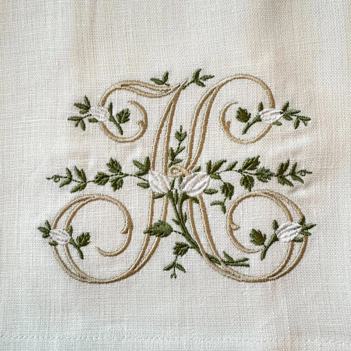 Floral Monogram K tea towel