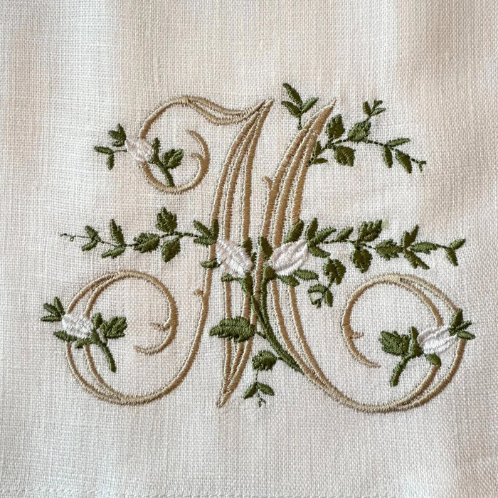 Floral Monogram M Tea Towel