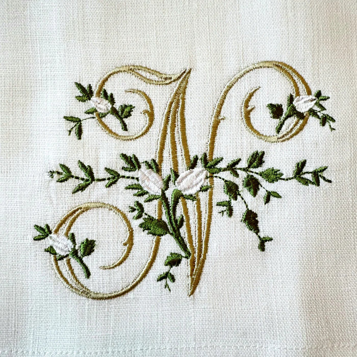 Floral Monogram N tea towel