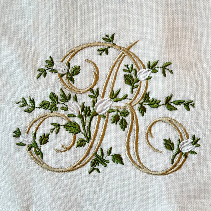 Floral Monogram R tea towel