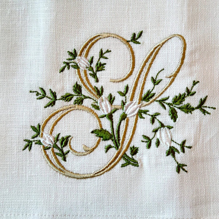 Floral Monogram S tea towel