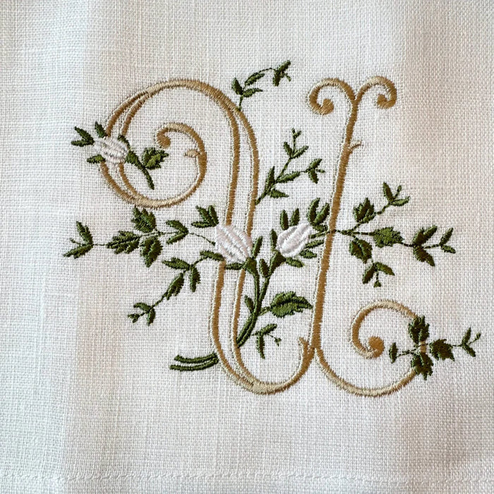 Floral Monogram U tea towel