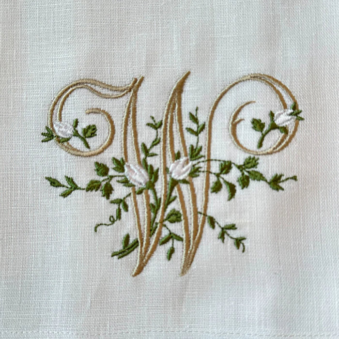 Floral Monogram  W Tea towel