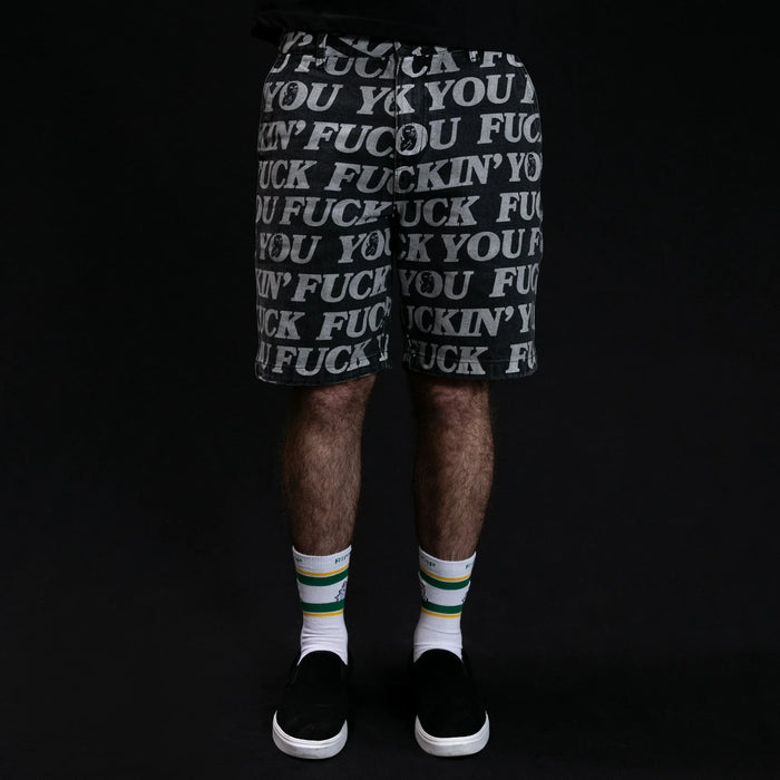 Fuckin Fuck Denim Shorts (Black) - Four Street