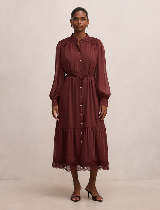 Harriet Petite Lace Midi Dress Tawny Port Forever New