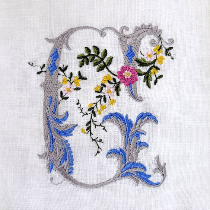 Heritage Floral Monogram G tea towel