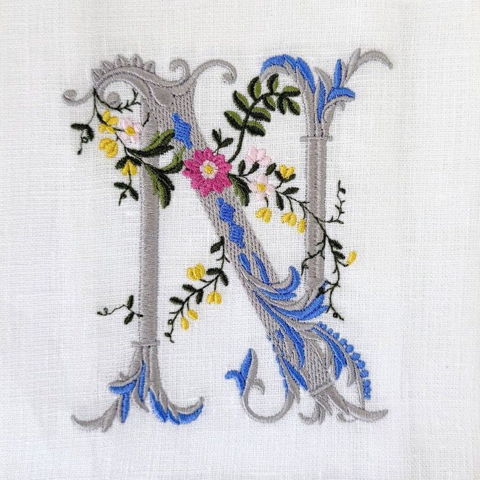 Heritage Floral Monogram N tea towel
