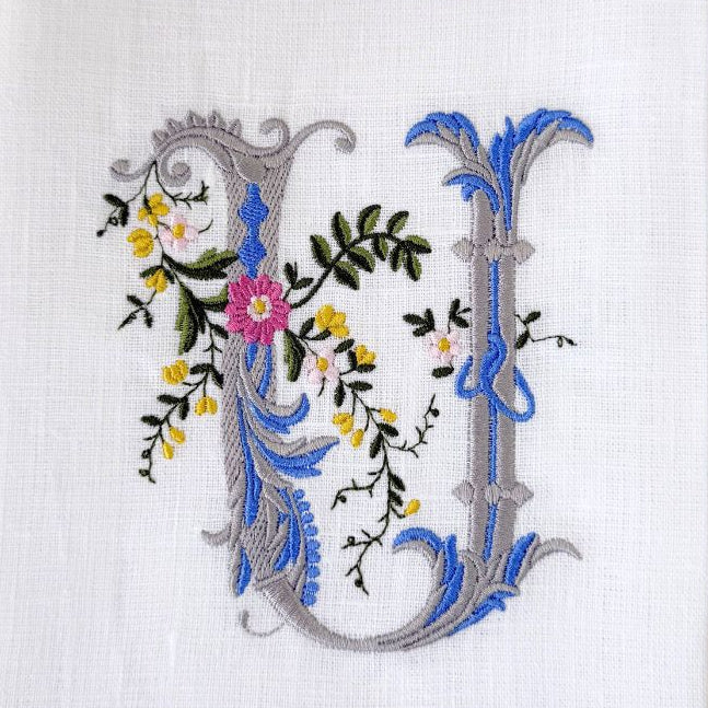 Heritage Floral Monogram U tea towel