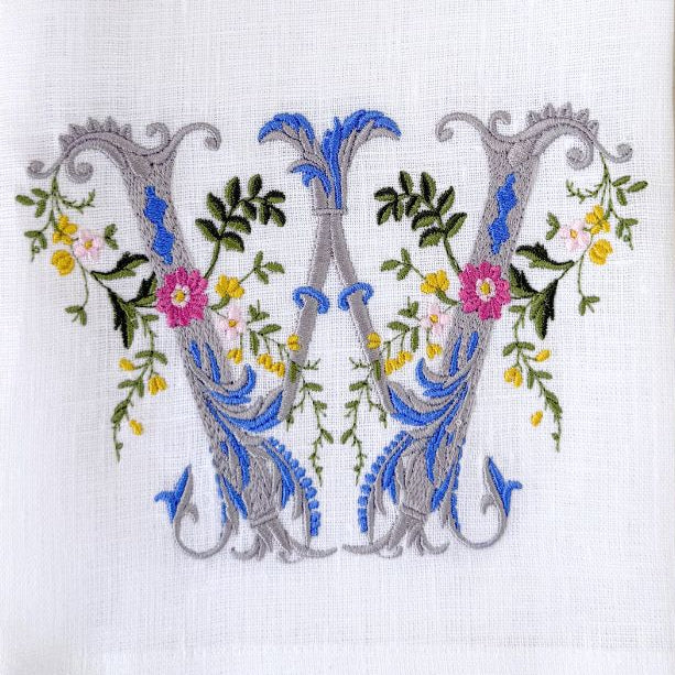 Heritage Floral Monogram W tea towel