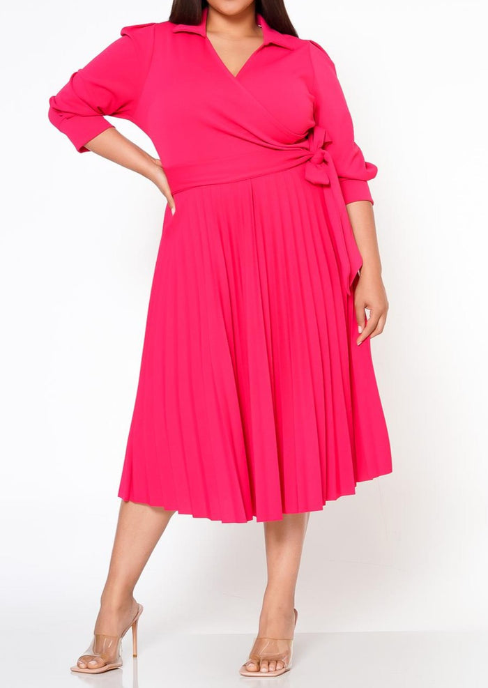 Hi Curvy Plus Size Women Pleated Flare Midi Dress Made in USA