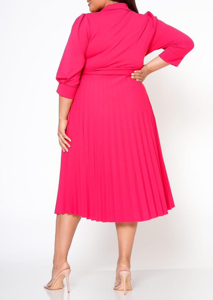Hi Curvy Plus Size Women Pleated Flare Midi Dress Made in USA