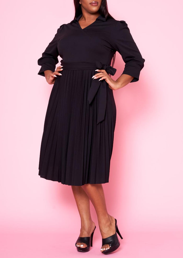 Hi Curvy Plus Size Women Pleated Flare Midi Dress Made in USA