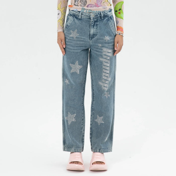 Kawaii Nerm Womens Wide Leg Pants (Medium Wash) - Calça - Four Street