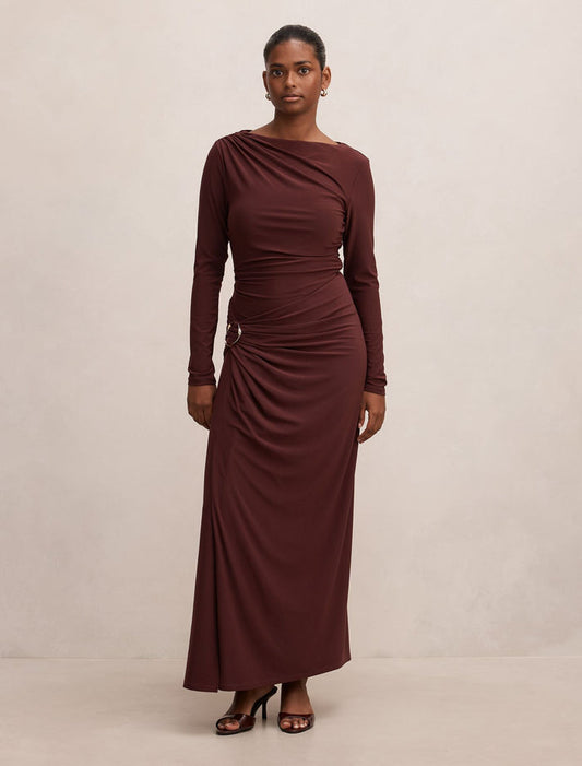 Kingsley Petite Hardware Jersey Midi Dress Deep Maroon Forever New