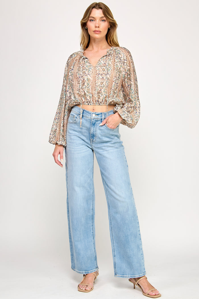 Kira Tribal Pattern Blouse - Voile Floral Crop Top