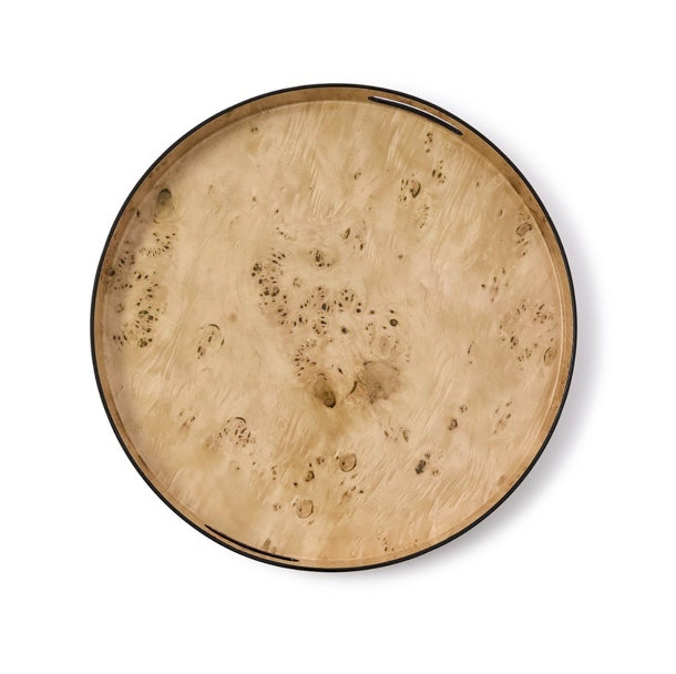 Large burled wood pattern round tray