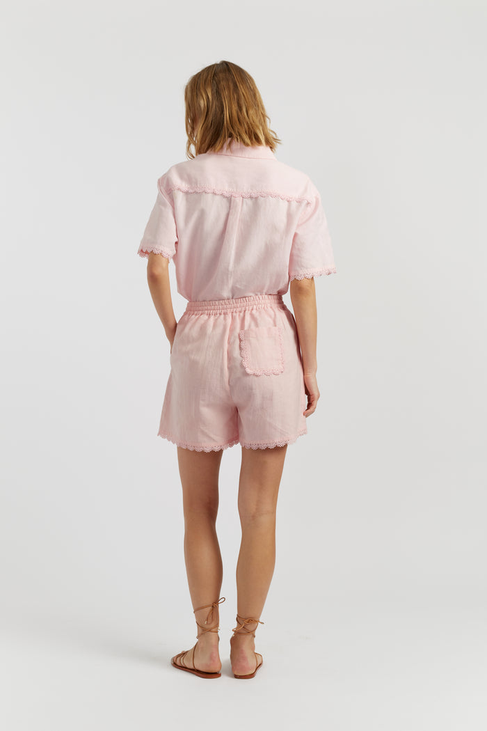 Light-Pink Linen-Blend Scallop Edge Shorts