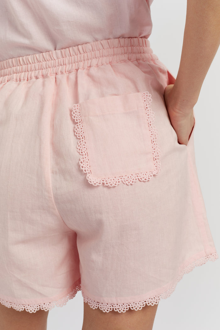Light-Pink Linen-Blend Scallop Edge Shorts
