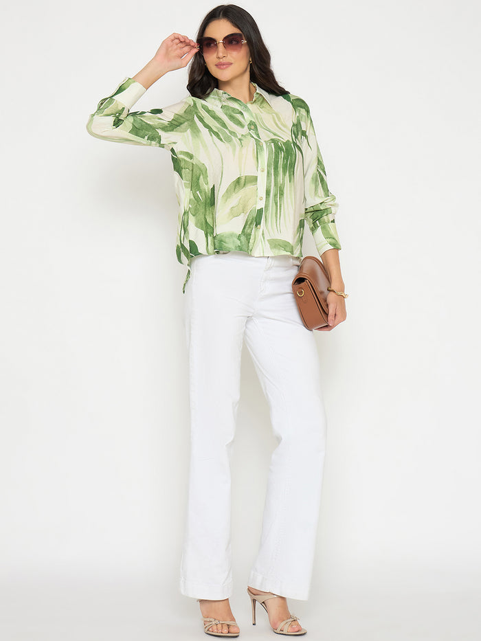 Madame Botanical Print Green Rayon Blend Shirt