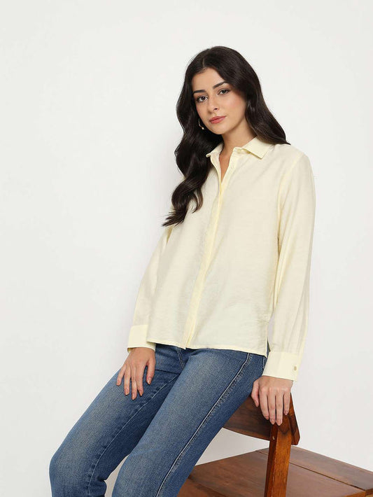 Madame Solid Cream Rayon Blend Shirt