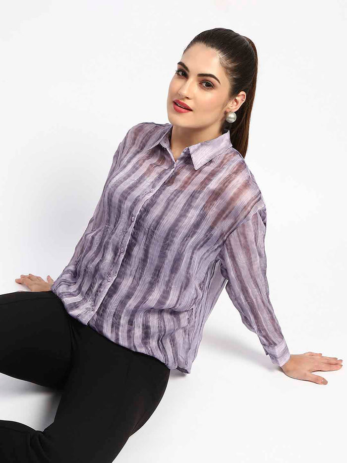 Madame Striped Collared Purple Shirt
